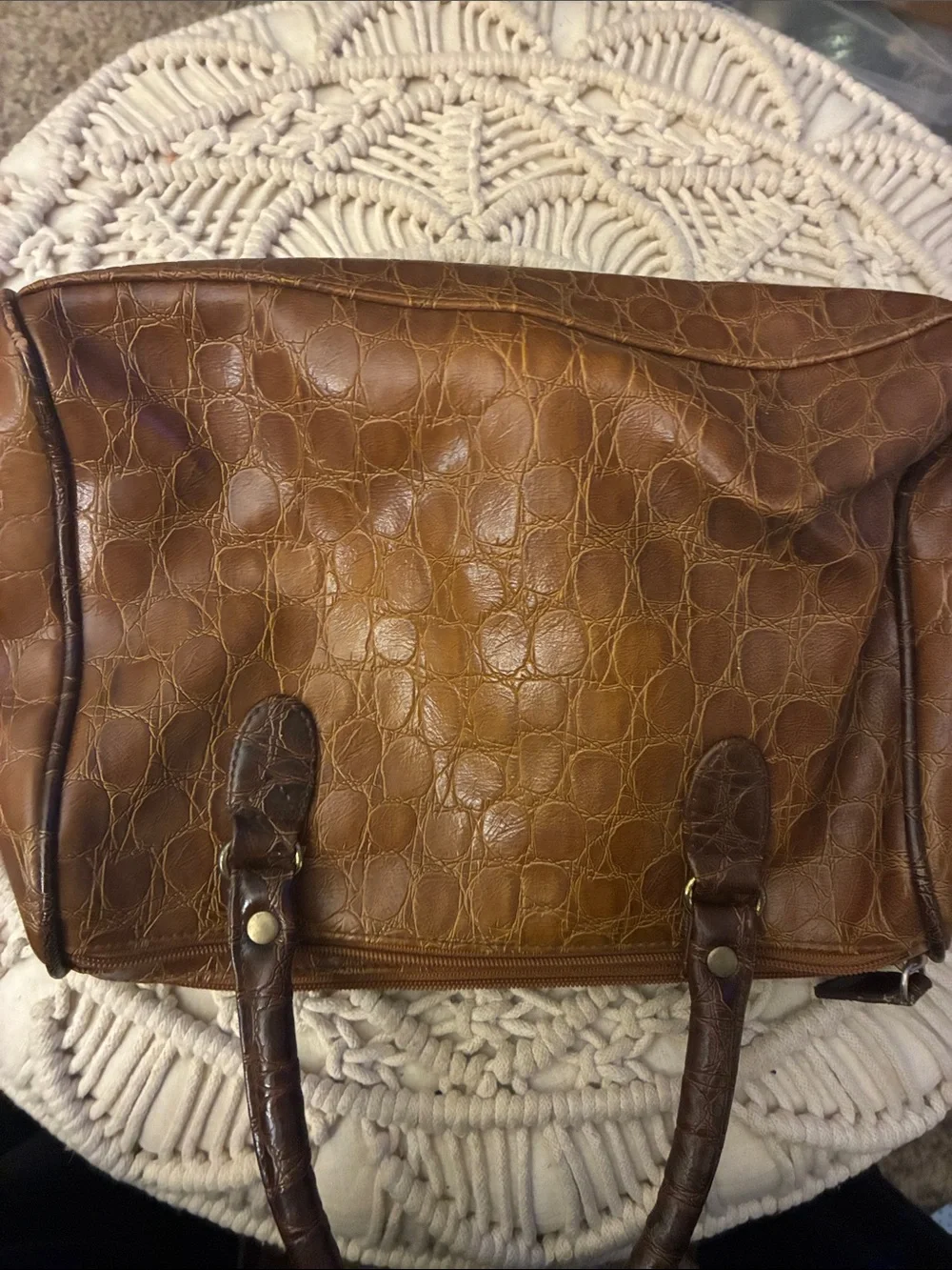 JACKSON Two-Tone Croc-Embossed Brown Satchel‎